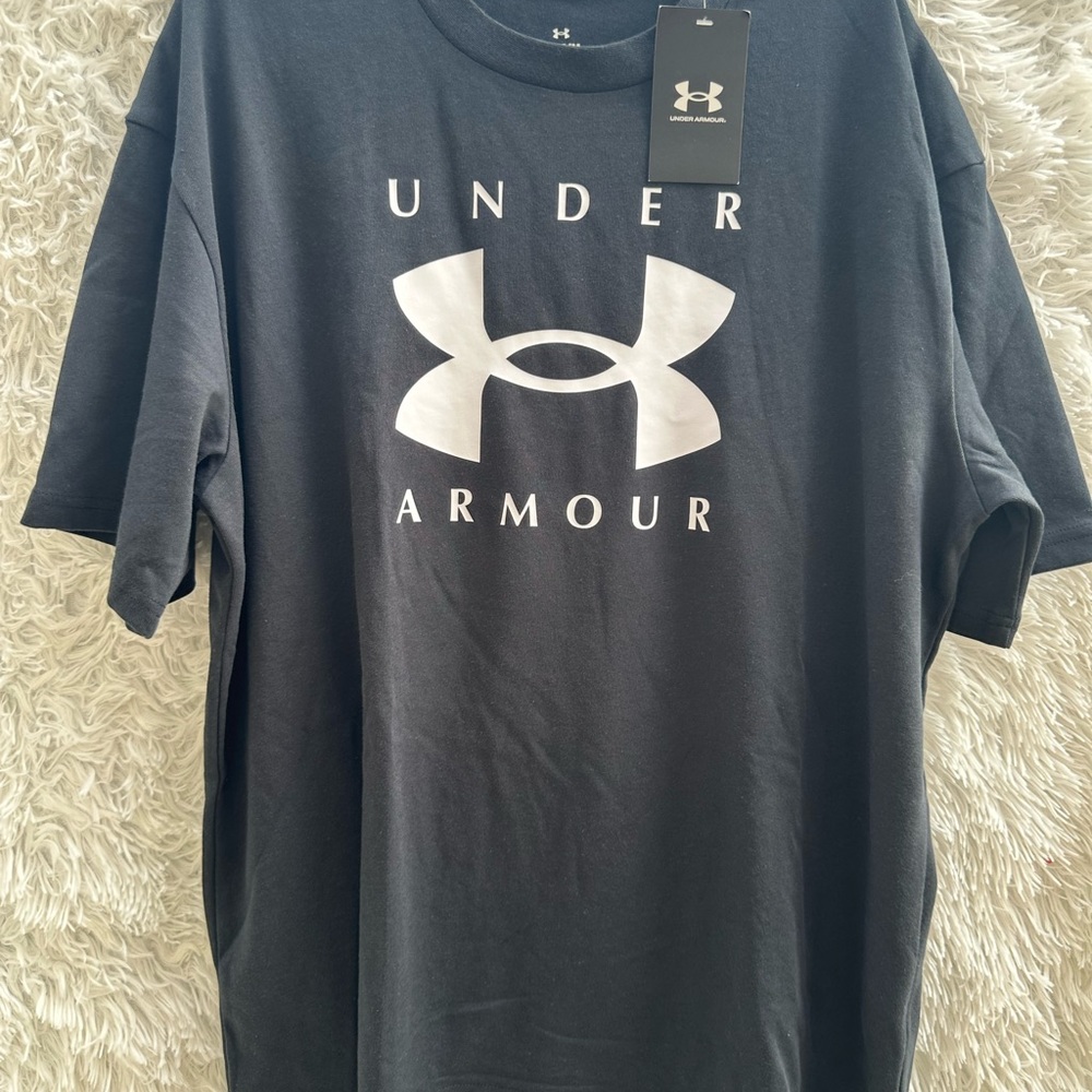 Under Armour Navy and White Logo Tee New